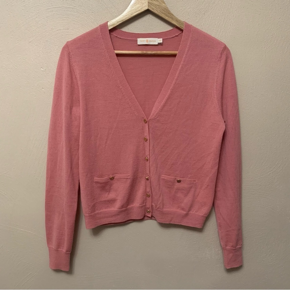 Tory Burch Merino Wool Cardigan Pink Size Medium